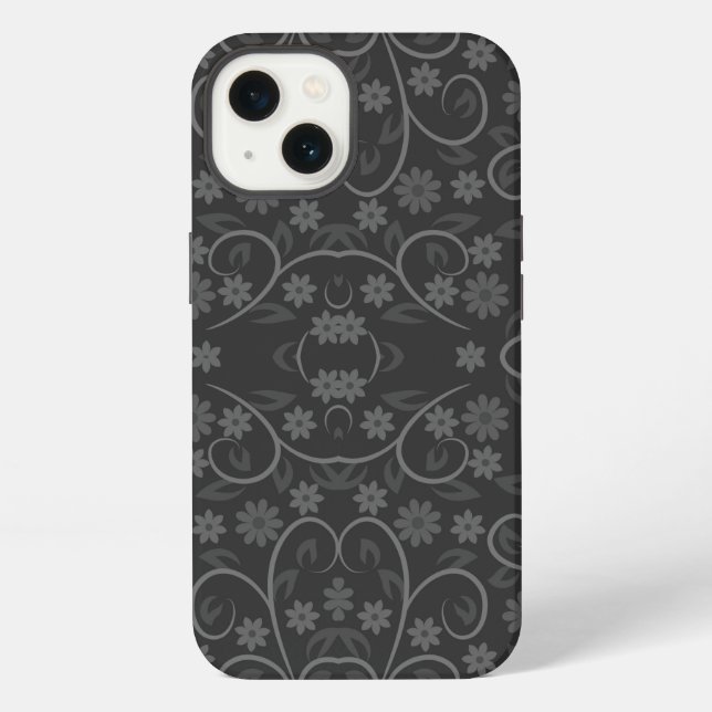Funda Para iPhone Patrón de flores grises lindas (Reverso )