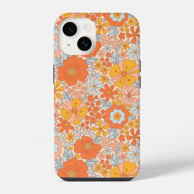 Funda Para iPhone Patrón de flores retro naranja (Reverso )