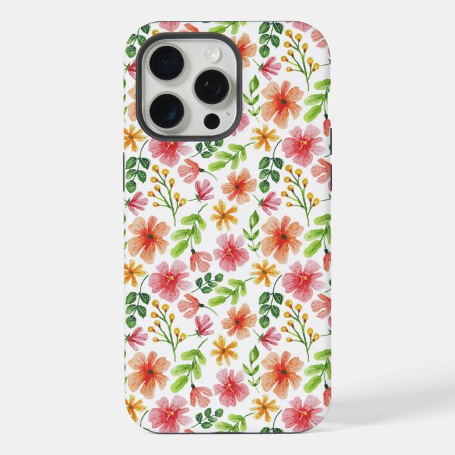 Funda Para iPhone Patrón de flores rosadas acuarela (Reverso )