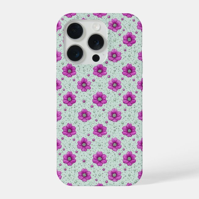 Funda Para iPhone Patrón de flores rosadas con gotas (Reverso )
