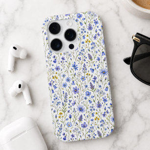 Funda Para iPhone 16 Pro Patrón de flores silvestres acuarela azul amarillo
