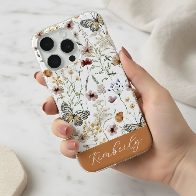 Funda Para iPhone Patrón de flores silvestres acuarela boho blanco (Subido por el creador)