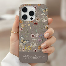 Patrón de flores silvestres acuarela boho marrón