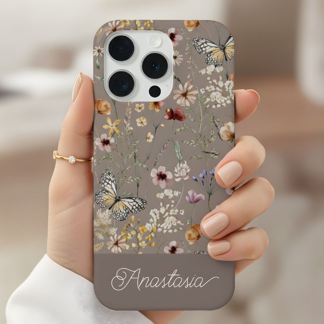Funda Para iPhone Patrón de flores silvestres acuarela boho marrón  (Subido por el creador)