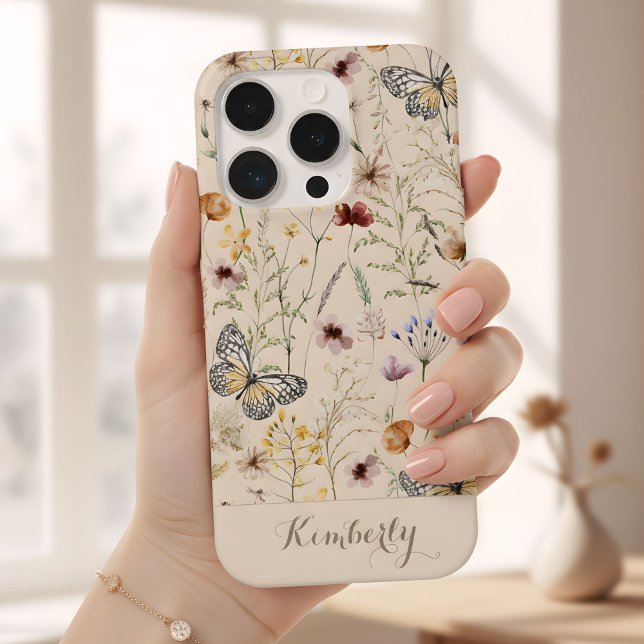 Funda Para iPhone Patrón de flores silvestres de acuarela beige Nomb (Subido por el creador)
