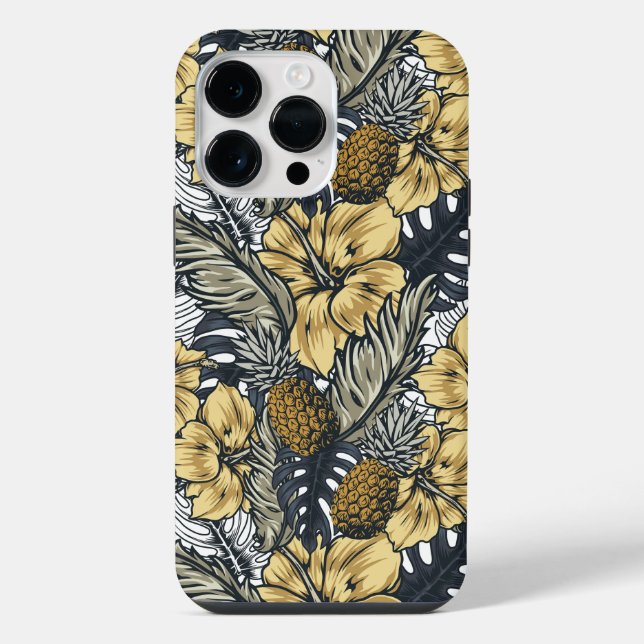 Funda Para iPhone Patrón de flores y hojas tropicales (Reverso )