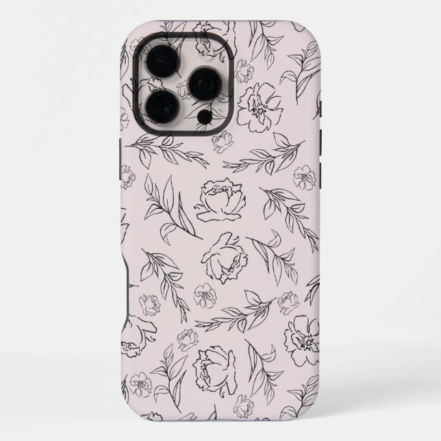 Funda Para iPhone Patrón de fondo floral blanco y negro (Reverso )