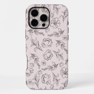 Funda Para iPhone 16 Pro Max Patrón de fondo floral en blanco y negro