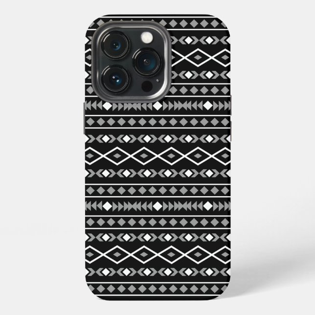 Funda Para iPhone Patrón de Formas Aztecas Gris Blanco Negro (Reverso )
