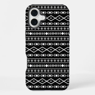 Funda Para iPhone 16 Plus Patrón de Formas Aztecas Gris Blanco Negro