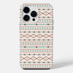 Funda Para iPhone 14 Pro Max Patrón de Formas Aztecas Óxido Teal Crema