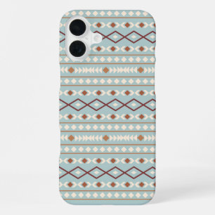 Funda Para iPhone 16 Plus Patrón de Formas Aztecas Óxidos Crema Azul Teal