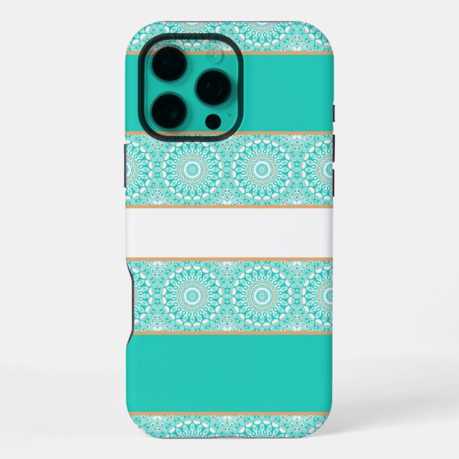 Funda Para iPhone Patrón de franja de mandala turquesa (Reverso )