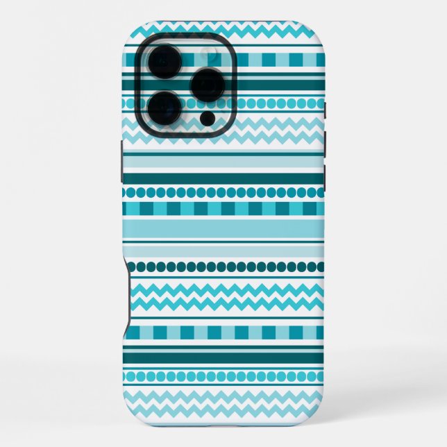 Funda Para iPhone Patrón de franja geométrica azul turquesa (Reverso )