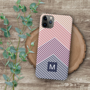 Funda Para iPhone 16 Pro Max Patrón de franja naranja rojo magenta azul oscuro