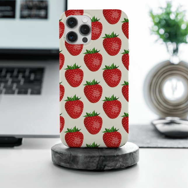 Funda Para iPhone Patrón de fresa, fresas rojas, frutas, hojas (Subido por el creador)