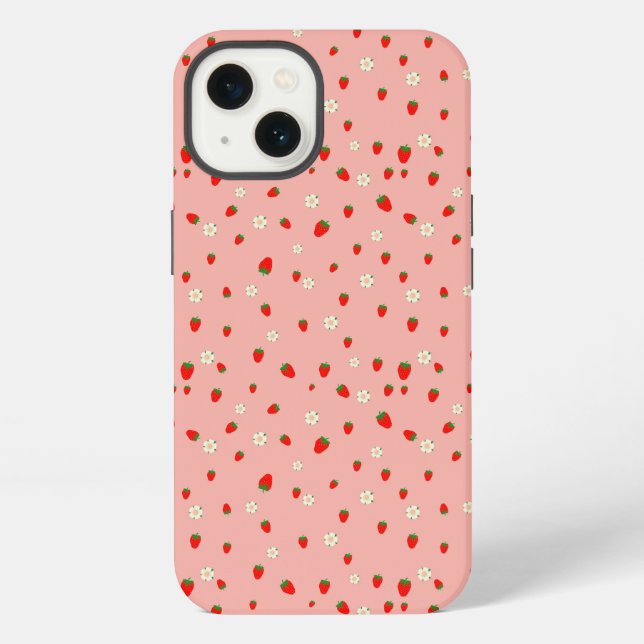 Funda Para iPhone Patrón de Fresas y Flores (Reverso )