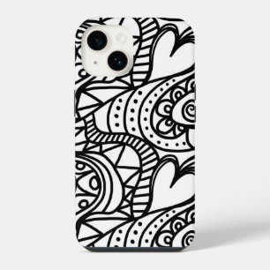Funda Para iPhone 14 Patrón de garabatos en blanco y negro retro