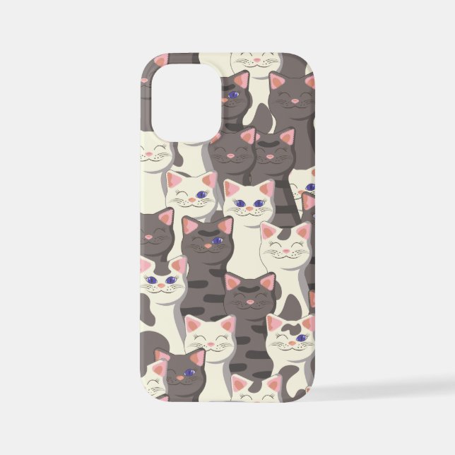 Funda Para iPhone Patrón de gatos blancos y grises (Reverso )