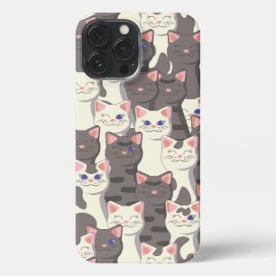 Funda Para iPhone 13 Pro Max Patrón de gatos blancos y grises