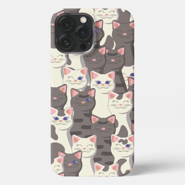 Funda Para iPhone Patrón de gatos blancos y grises (Reverso )