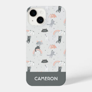 Funda Para iPhone 14 Patrón de gatos con lluvia corta