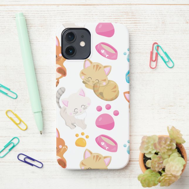 Funda Para iPhone Patrón de gatos, gatos, gatitos, gatitos, patas (En el escritorio)