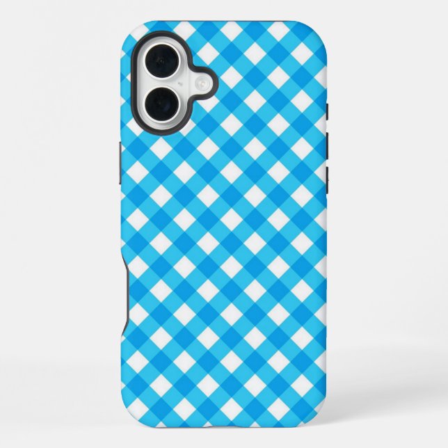 Funda Para iPhone Patrón de Gingham azul (Reverso )