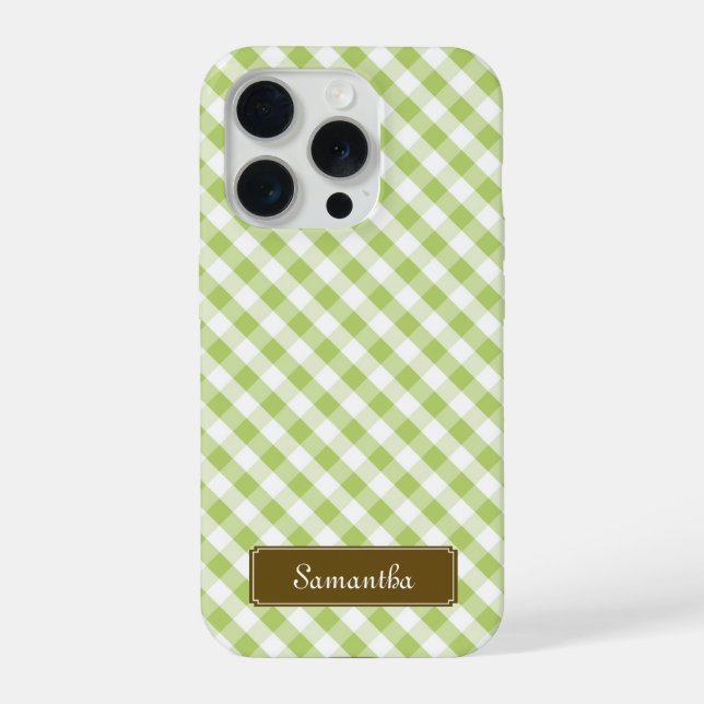 Funda Para iPhone Patrón de Gingham verde de Cute Pastel (Reverso )