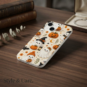 Funda Para iPhone 14 Patrón de Halloween de Fantasma y Calabaza Lindo