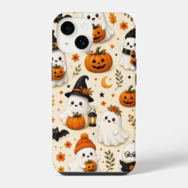 Funda Para iPhone 14 Patrón de Halloween de Fantasma y Calabaza Lindo