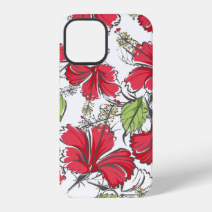 Funda Para iPhone 12 patrón de hibisco con hojas y flores tropicales