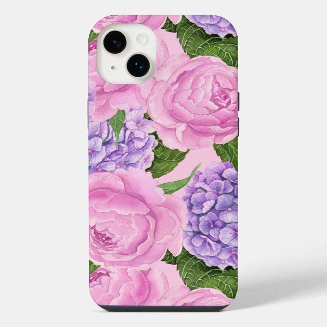 Funda Para iPhone Patrón de hidrangea y peonía (Reverso)