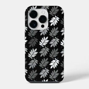 Funda Para iPhone 14 Pro Patrón de hoja de anciano negro blanco gris