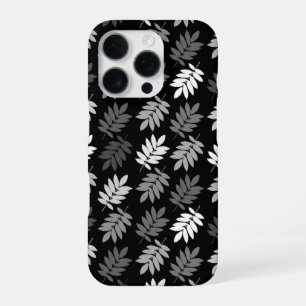 Funda Para iPhone 16 Pro Patrón de hoja de anciano negro blanco gris