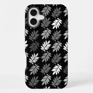 Funda Para iPhone 16 Plus Patrón de hoja de anciano negro blanco gris