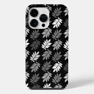 Funda Para iPhone 14 Pro Max Patrón de hoja de anciano negro blanco gris