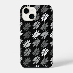 Funda Para iPhone 14 Patrón de hoja de anciano negro blanco gris
