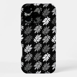 Funda Para iPhone 16 Pro Max Patrón de hoja de anciano negro blanco gris