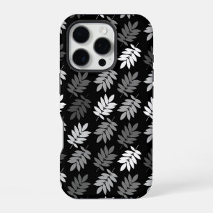 Funda Para iPhone 16 Pro Patrón de hoja de anciano negro blanco gris