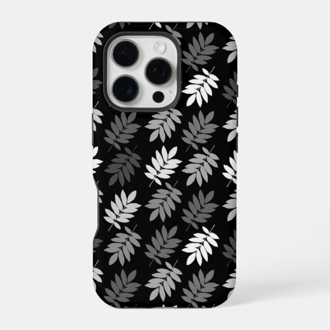 Funda Para iPhone Patrón de hoja de anciano negro blanco gris (Reverso )
