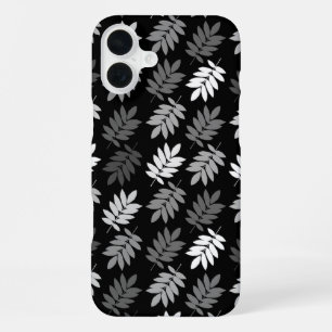 Funda Para iPhone 16 Plus Patrón de hoja de anciano negro blanco gris