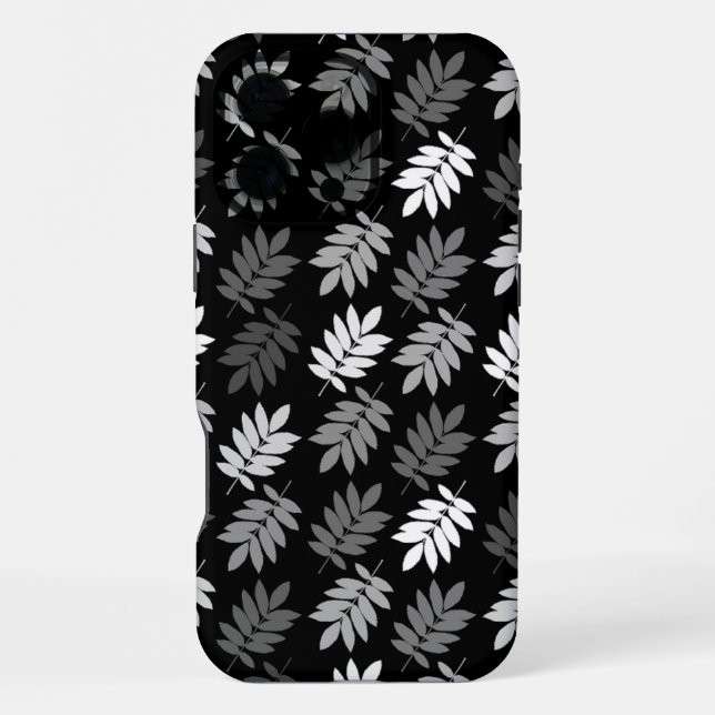 Funda Para iPhone Patrón de hoja de saúco negro blanco gris (Reverso )