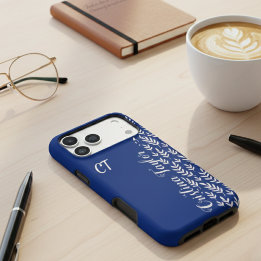 Funda Para iPhone 16 Pro Max Patrón de hoja rosa azul marino y Bush monogramado