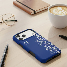 Funda Para iPhone 16 Pro Max Patrón de hoja rosa azul marino y Bush monogramado