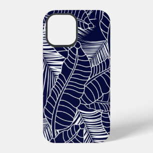 Funda Para iPhone 12 patrón de hoja tropical sobre fondo azul marino