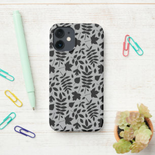 Funda Para iPhone 12 Mini Patrón de hojas caídas negro sobre gris