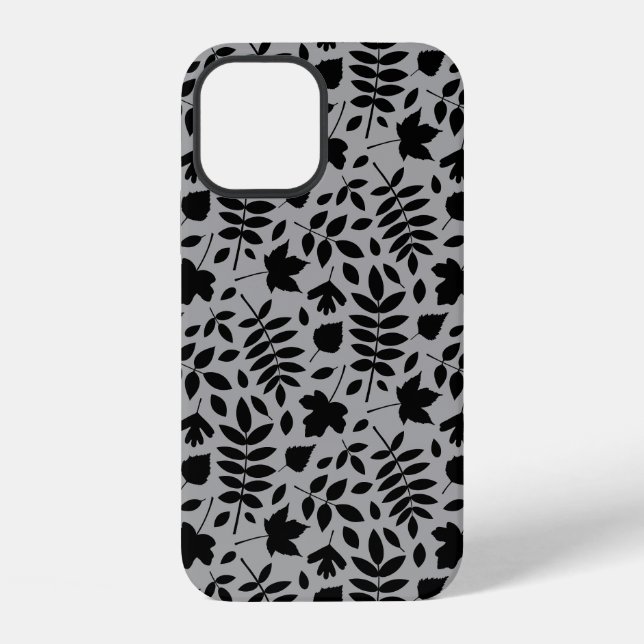 Funda Para iPhone Patrón de hojas caídas negro sobre gris (Reverso )