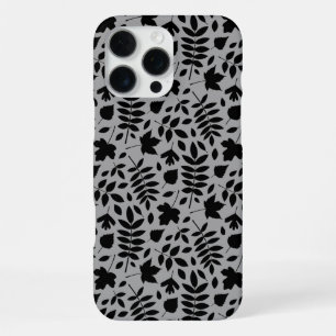 Funda Para iPhone 16 Pro Max Patrón de hojas caídas negro sobre gris