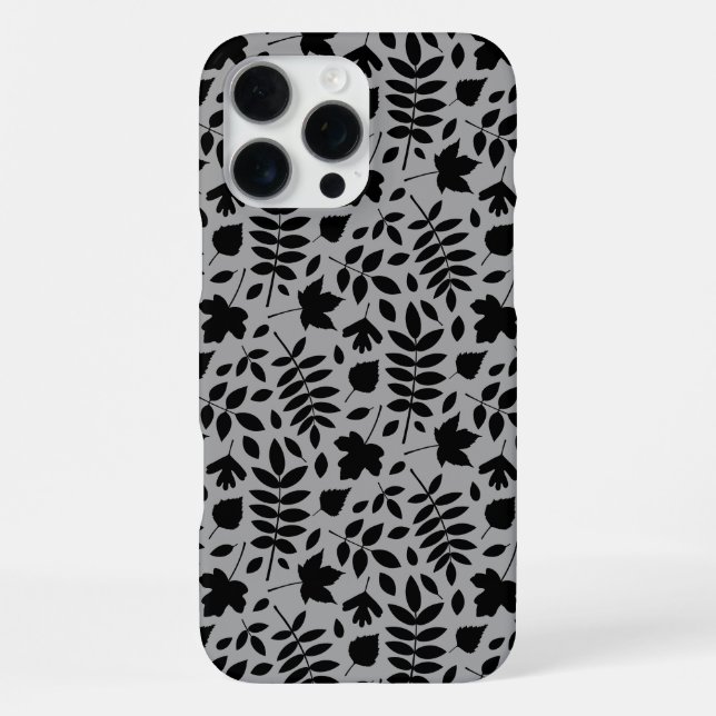 Funda Para iPhone Patrón de hojas caídas negro sobre gris (Reverso )